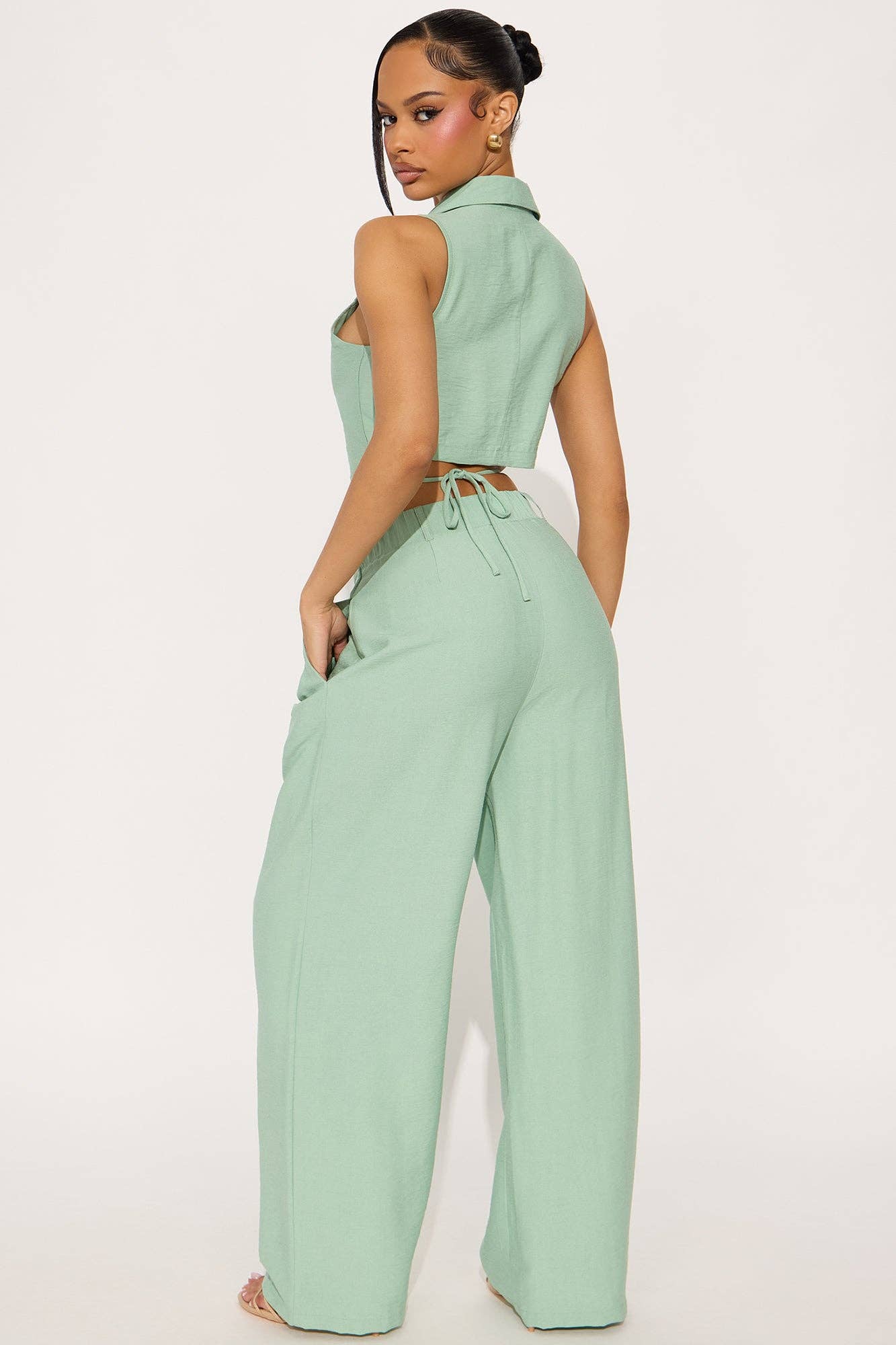 5besties inc - Wholesale Top & Pant Set (NOT Loungewear) - Women's - BUTTON DOWN COLLARED VEST AND WIDE LEG PANTS SET2