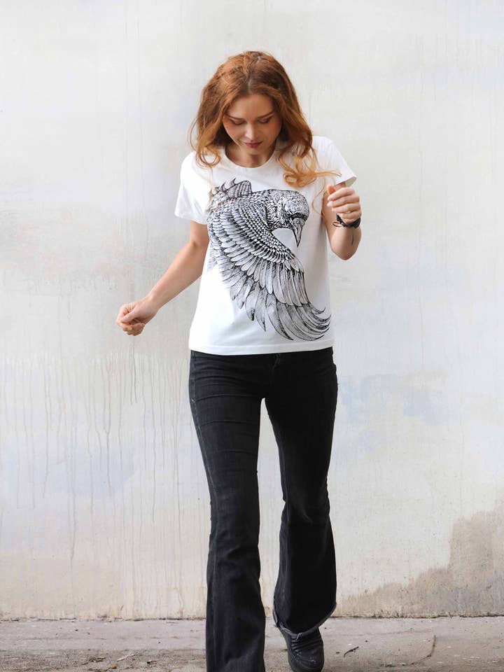 Shovava - Wholesale Screen printed t-shirt – Women′s - Raven Women's Top White3