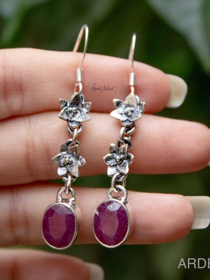Ruby Earrings, Ruby Gemstone Sterling Silver Earrings, July Birthstone, SKU 6098 for wholesale by Ambra Jewels