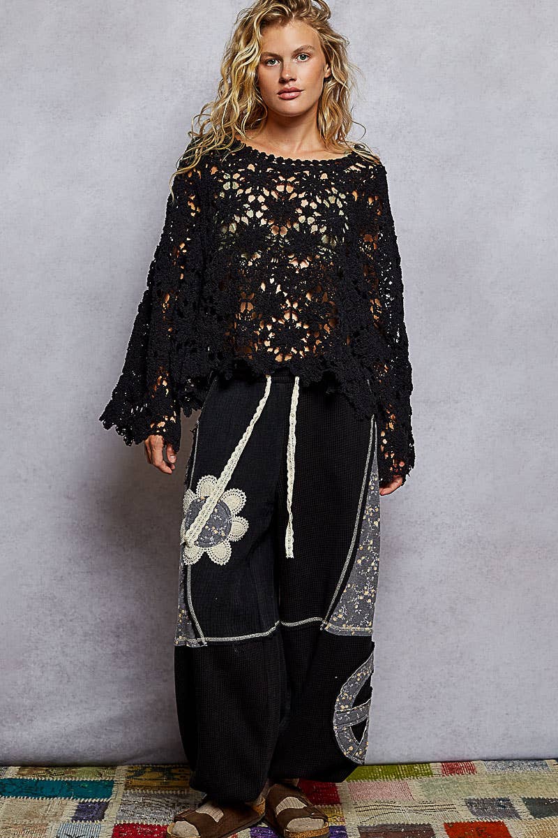 Pol Clothing - Wholesale Knit Sweater - Women's - Textured Chenille Sweater Loose Fit Crochet Top 6