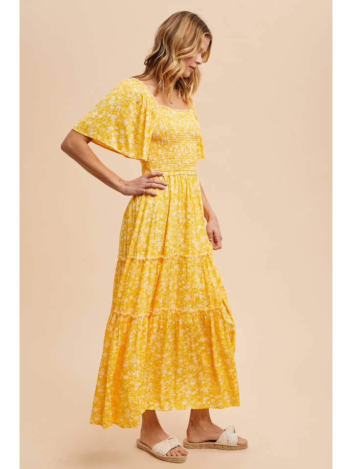 In Loom - Wholesale Dress - Women's - SMOCKED FLORAL SQUARE NECK MAXI DRESS4