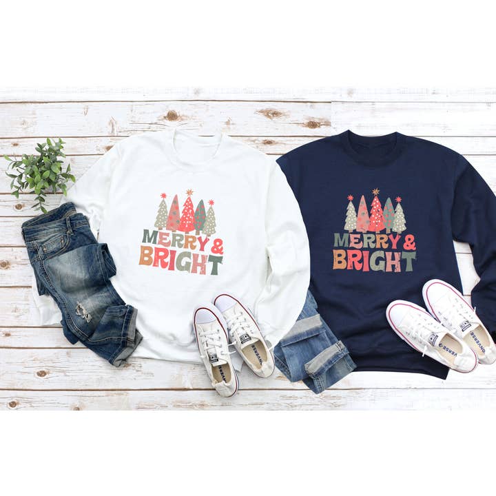 Merry and Bright Tree Sweatshirt, Christmas Sweatshirt for wholesale by Tee Story