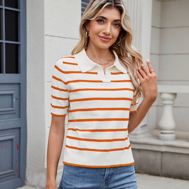 Lily Clothing - Wholesale Knit Sweater - Women's - CASUAL COLOR STRIPED SWEATER WITH LAPEL NECK6