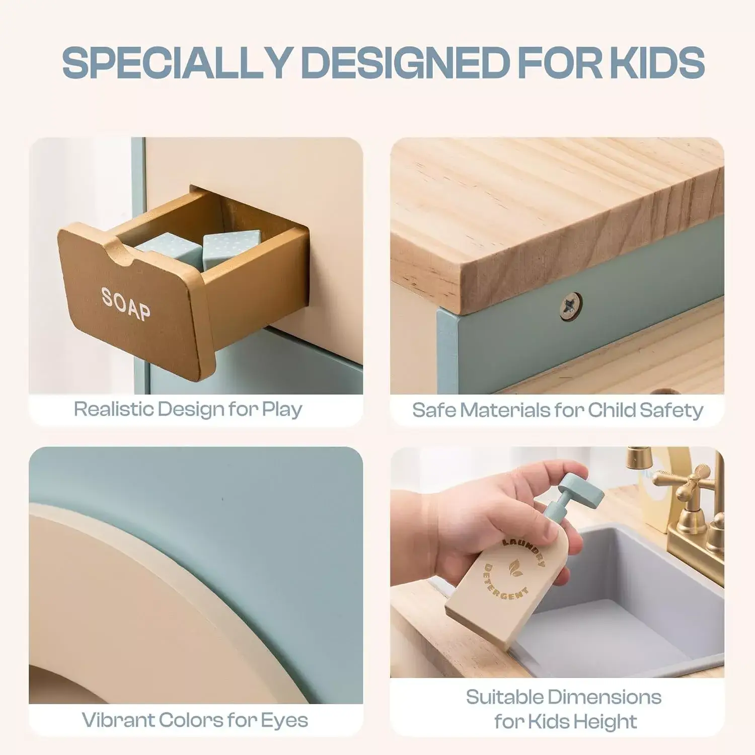 Robud & Mewoofun Official Store - Wholesale Toy Set - Kids - Robud Pretend Play Wooden Washing Machine Building Toys5