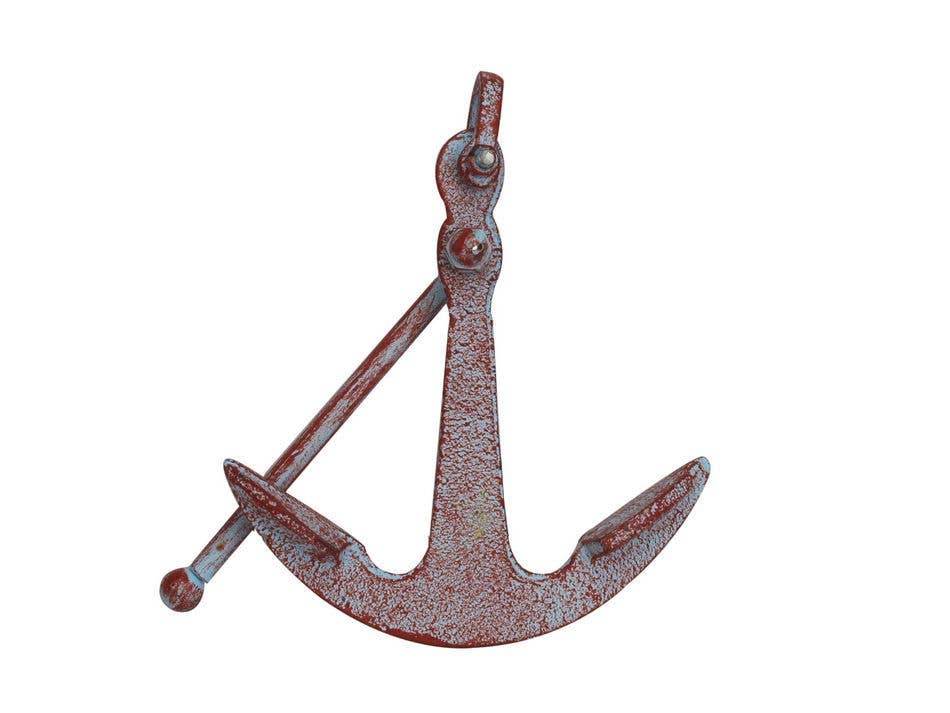 Hampton Nautical - Wholesale Paper Weight - Rustic Red Whitewashed Deluxe Cast Iron Anchor Paperweight 53