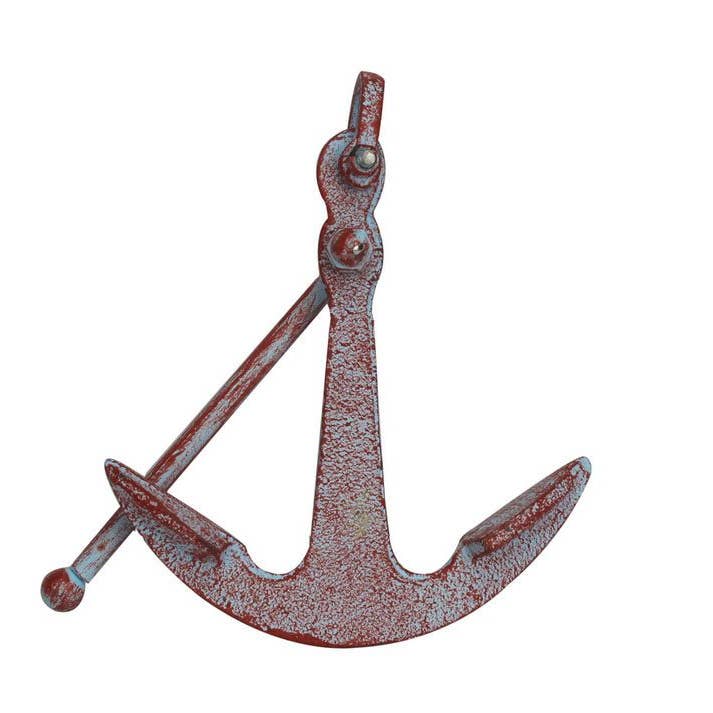 Hampton Nautical - Wholesale Paper Weight - Rustic Red Whitewashed Deluxe Cast Iron Anchor Paperweight 53