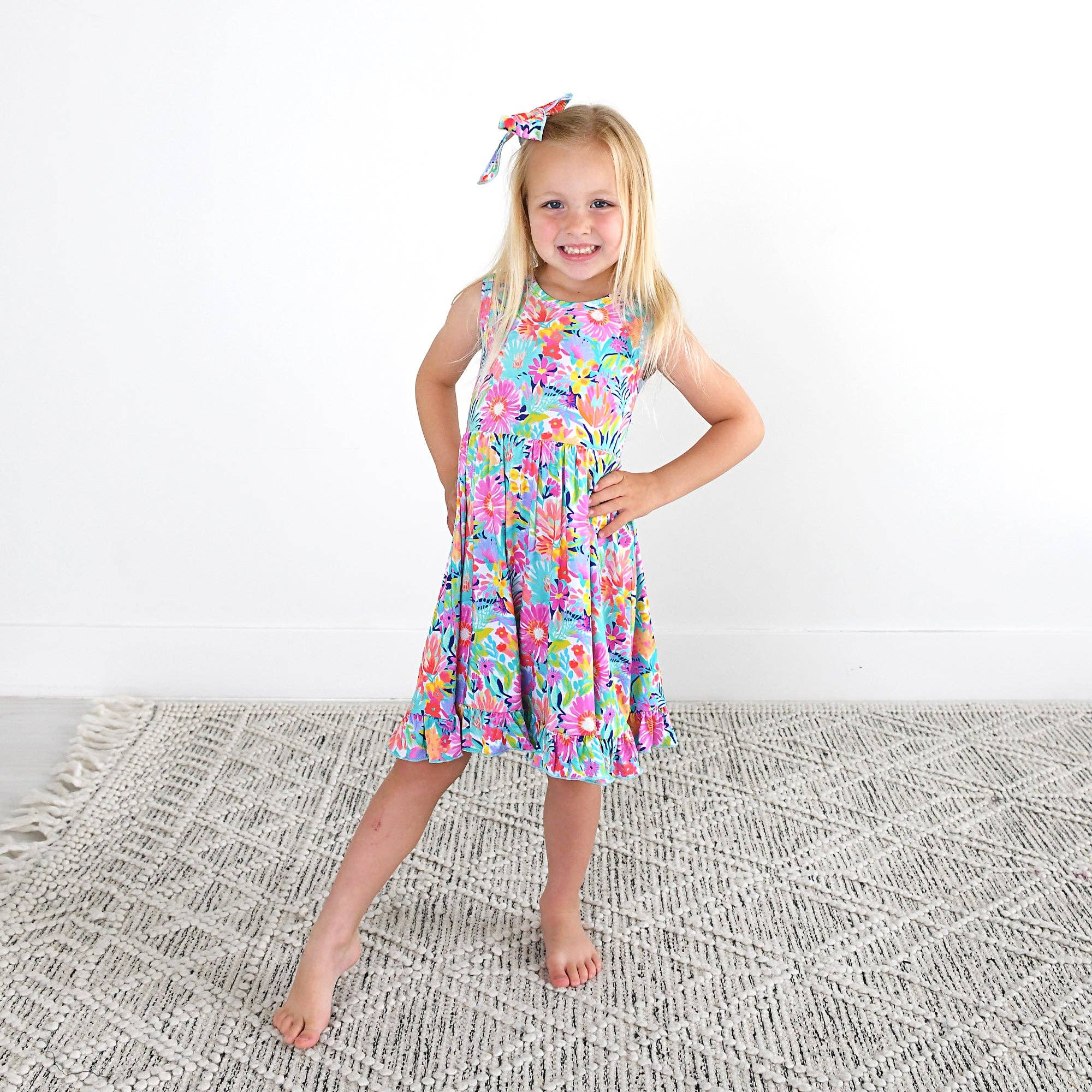 Gigi and Max - Wholesale Dress - Kids - Megan Floral Tank Twirl Dress Bamboo 2