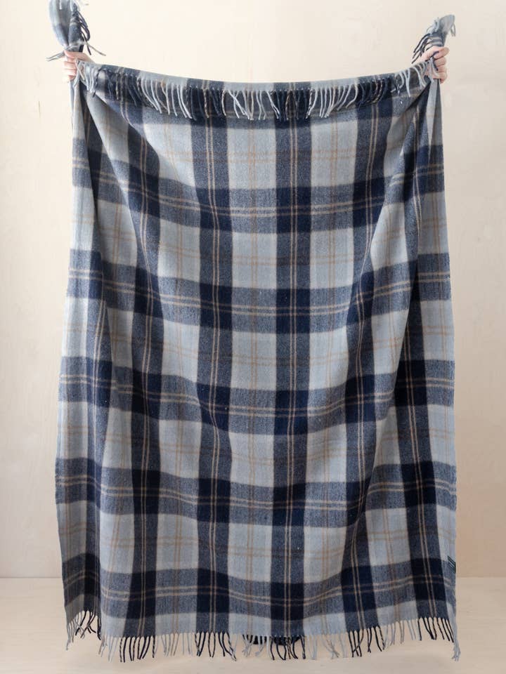Recycled Wool Blanket in Bannockbane Silver Tartan for wholesale by TBCo