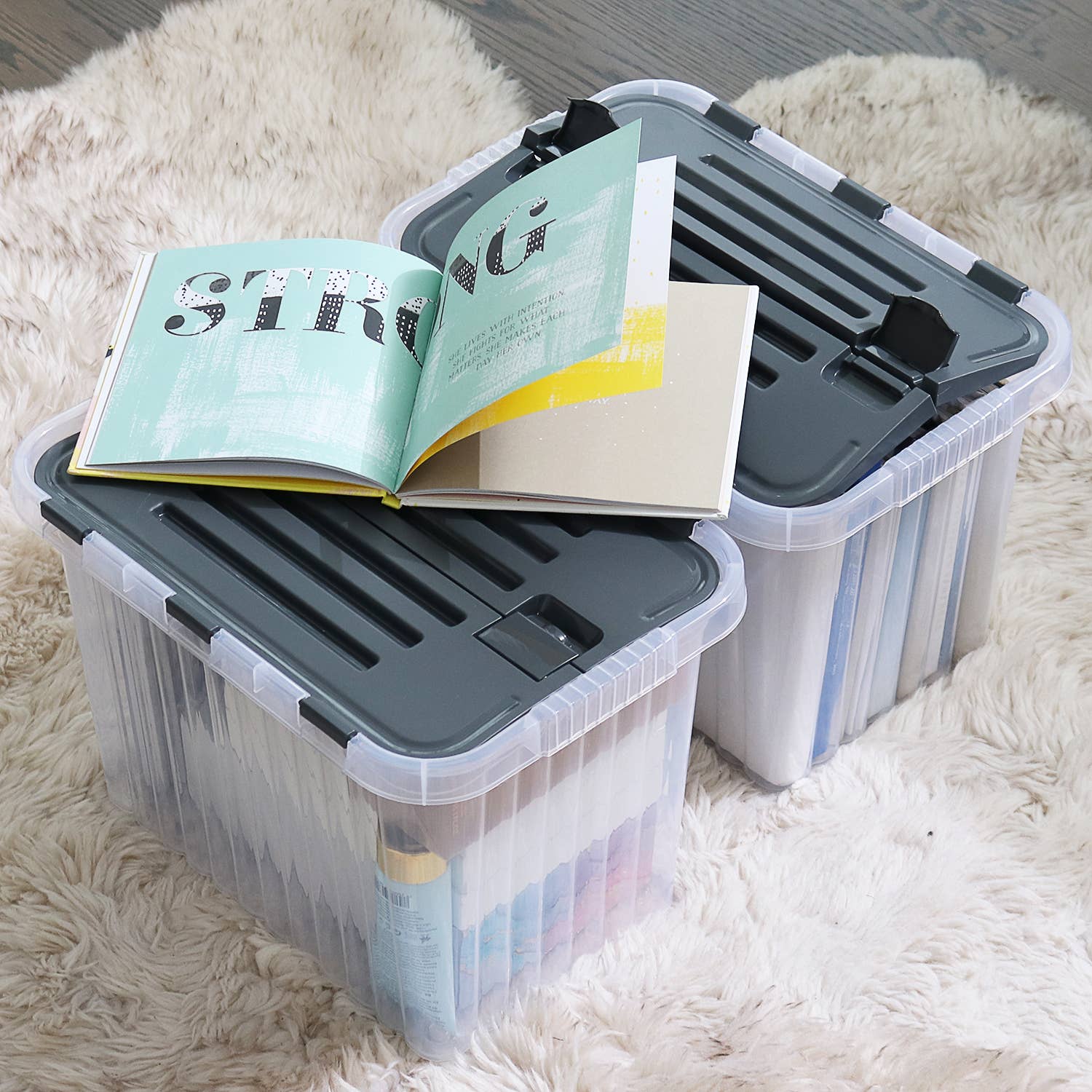 Superio Brand - Wholesale Storage Bin - Superio Hinged Lid Storage Container, Closet Organizer 50L19