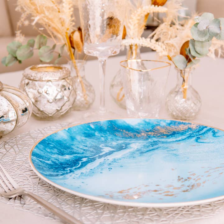 Platos base artesanales con diseño oceánico para venta al por mayor de Soraya Tableware