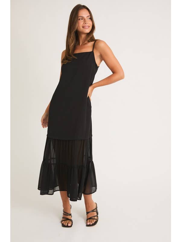 Black Contrast Skirt Detail Tiered Maxi Dress for wholesale on Faire