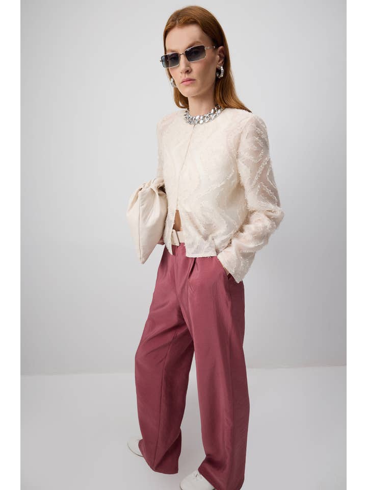 Pink High-Waisted Wide-Leg Cupro Pants for wholesale on Faire