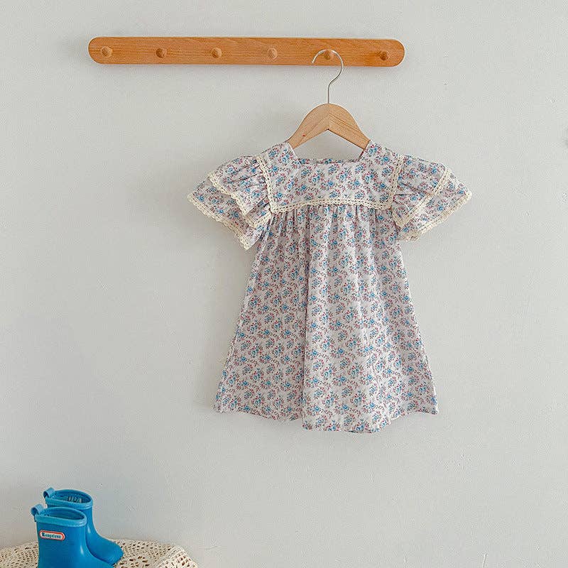 MyKids-USA® - Wholesale Dress - Kids - Arrival Girls Short Sleeves Square Neck Floral Pattern Dress And bodysuit – Princess Sister Matching Set1