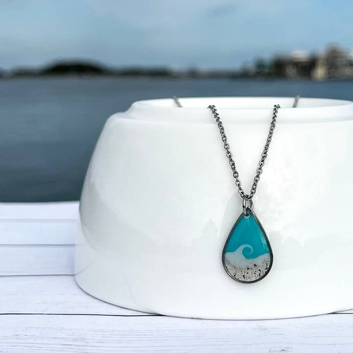 Sandy Beaches Shop - Wholesale Pendant/Charm Necklace - Custom Sand Rain Drop Wave Necklace | Beach Sand