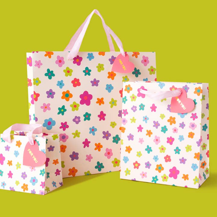 Sacs Cadeaux Fleurs Heureuses (3 Tailles) - Min. 4 pour la vente par Taylor Elliott Designs