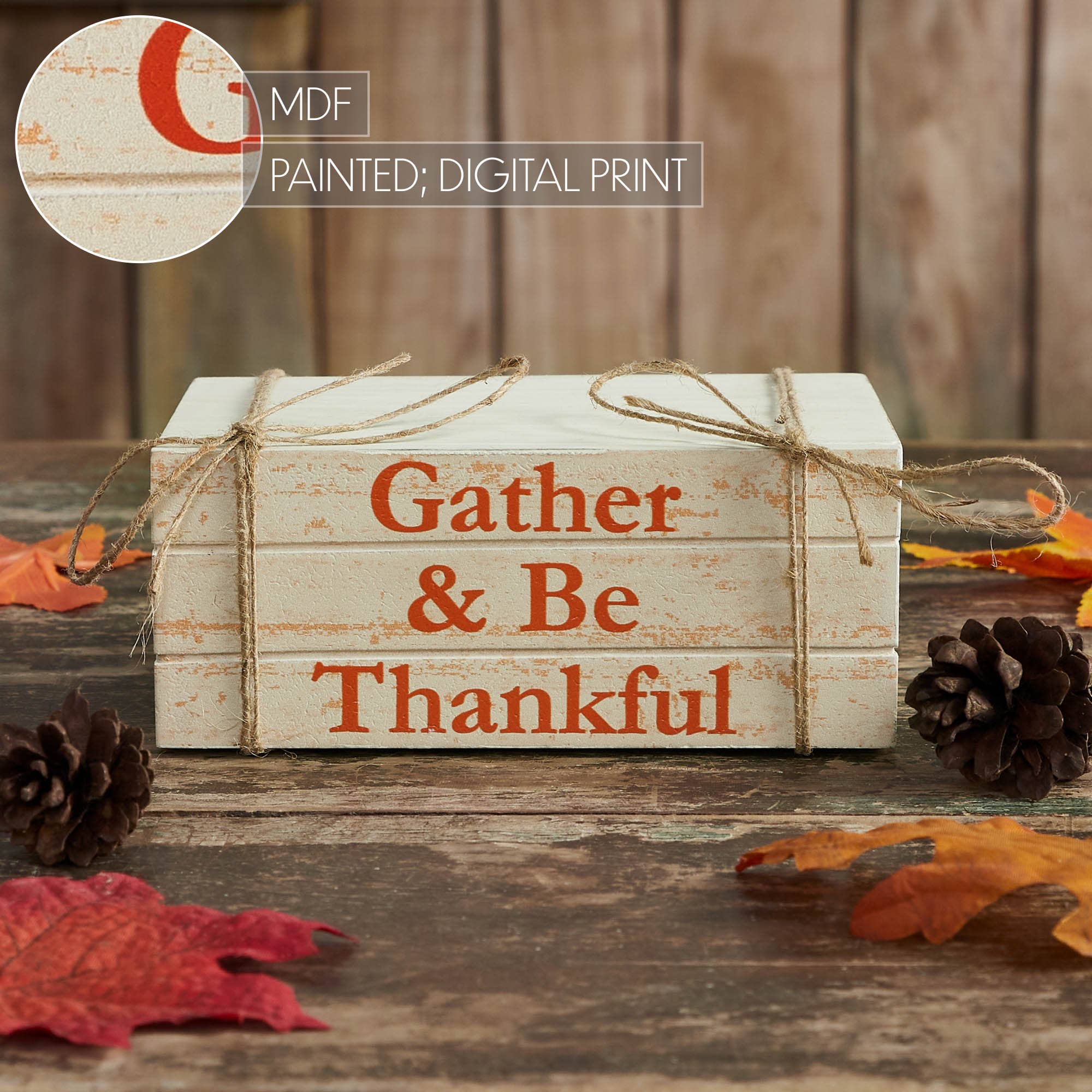 VHC Brands - Wholesale Decorative Tabletop Object - Gather & Be Thankful Faux Book Stack Farmhouse Rustic Decorative Home Accent for Fall & Thanksgiving Tabletop Shelf Decor 2.5x6x4 Inches1