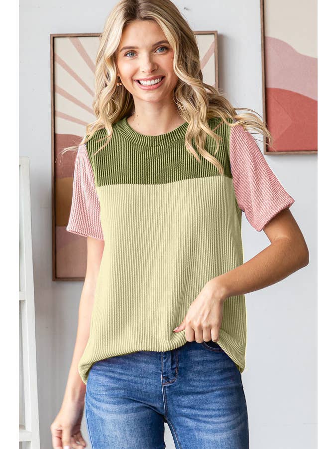 7th Ray - Wholesale Knit Top - Women's - Color Block Ribbed Women's Knit Top T56187