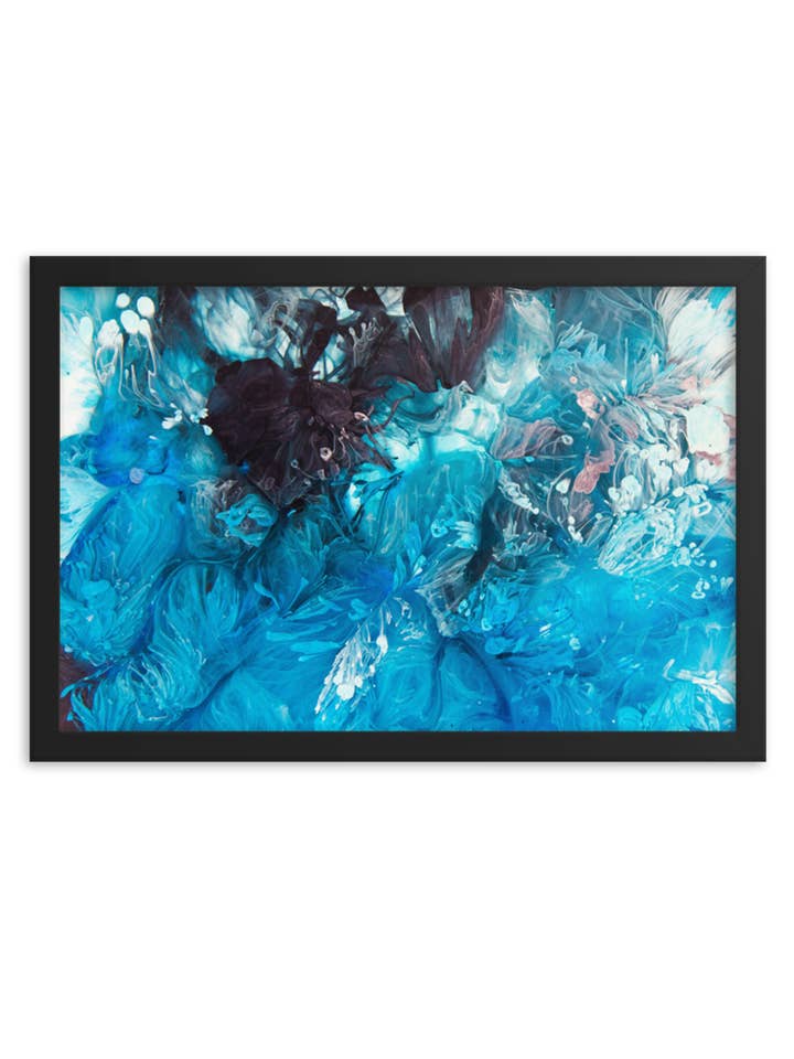 Stampa astratta blu e nera "Glacier" 13x19 pollici per la vendita all'ingrosso da parte di Finessed Media LLC