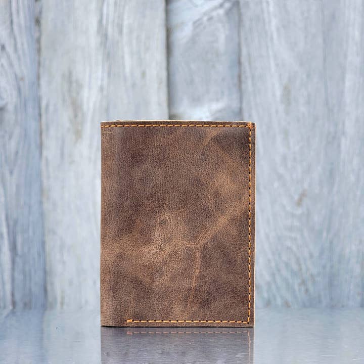 Meraki - Brown Full Grain Leather Trifold Wallet for wholesale by NAB LEATHER