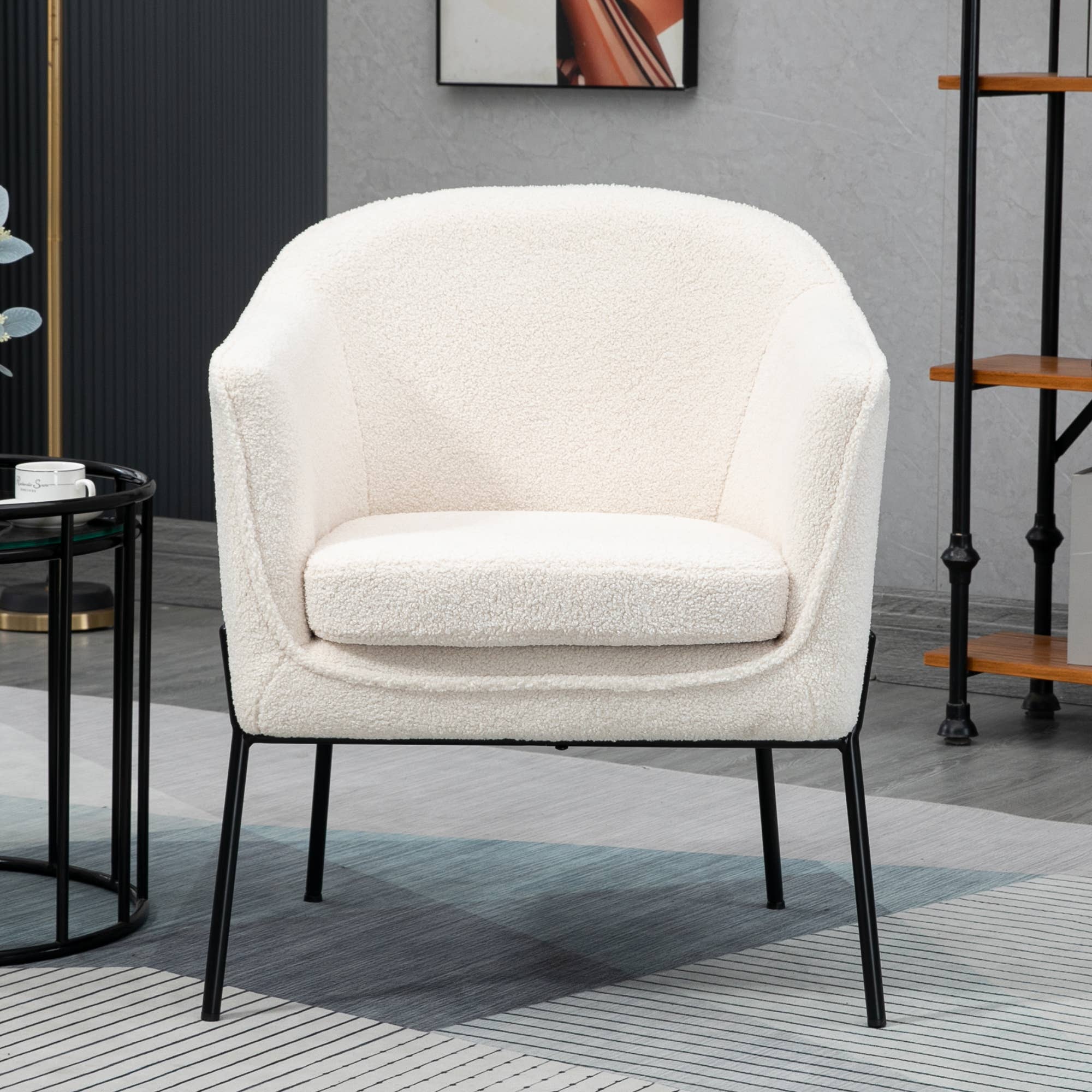 Glamour Home - Wholesale Chair - Ayame Beige Boucle Accent Chair with Black Iron Legs7