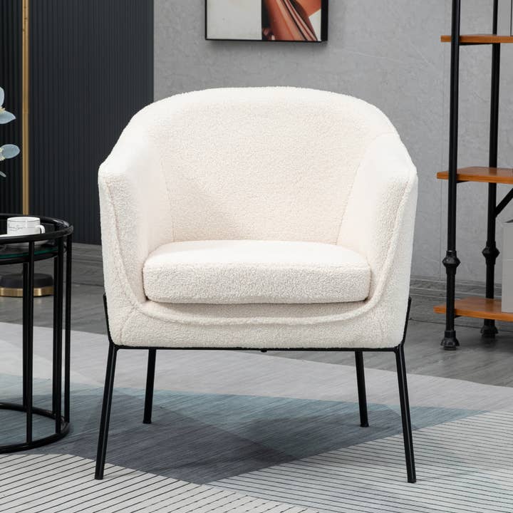 Glamour Home - Wholesale Chair - Ayame Beige Boucle Accent Chair with Black Iron Legs7