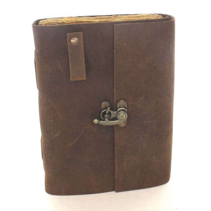 Distressed Leather Bound Journal with Lock and Loop, each for wholesale by HHH Designs