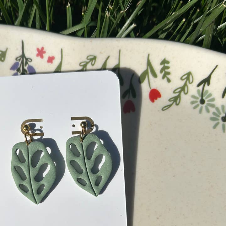 Swiss Cheese Leaf Polymer Clay Earrings for wholesale by Miss Mattie Bleu's