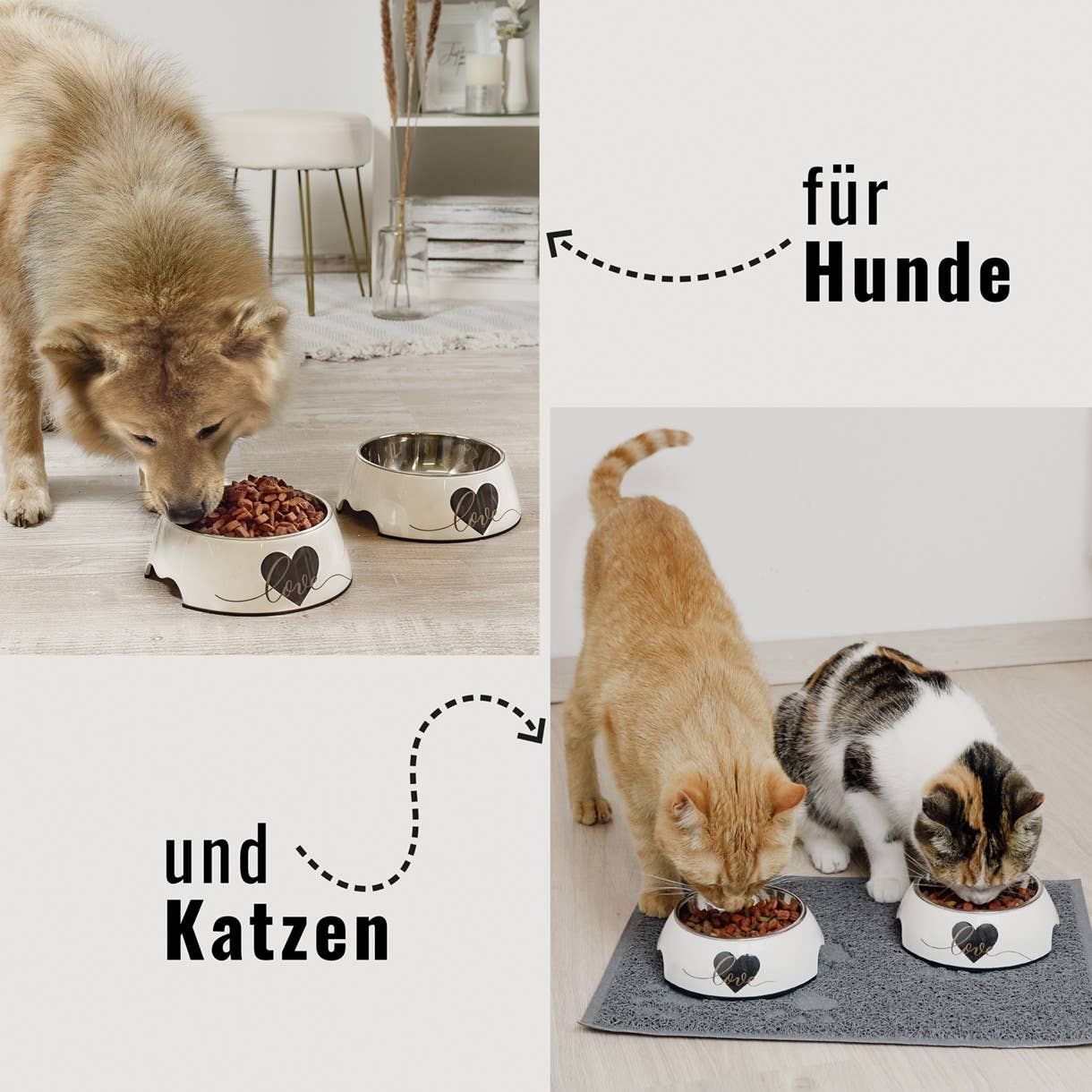 ne&no - Wholesale Pet Bowl - Cat/Dog - ne&no® Feeding Bowl 2-PIECE SET -Dogs & Cats- "Love"4