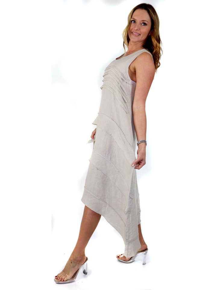 LINEN AND GAUZE - Wholesale Dress – Women's - Layered and Artsy, pure linen Asymmetrical Summer dress5