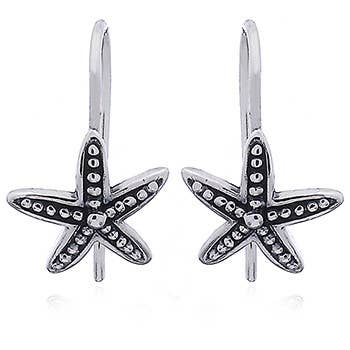 So... Silver Jewelry - Wholesale Dangle Earrings - Dotted Starfish Silver Drop Earrings0