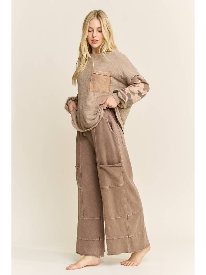 J.Her - Wholesale Pants - Women's - BEST Mineral Wash Wide leg Cropped pants HP552420