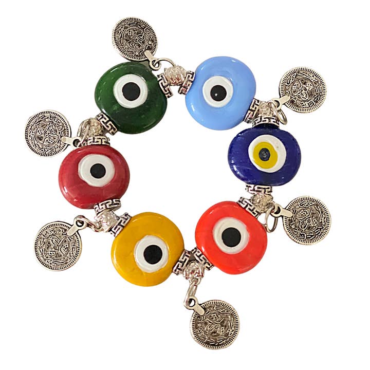 Pulseira de estiramento de olho mau feito à mão em vidro turco por atacado de Karens Line