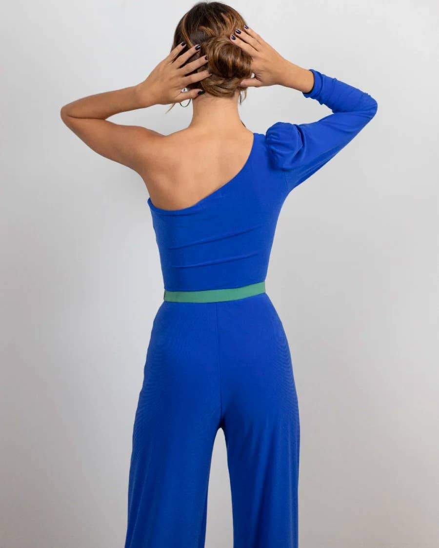 Bombon Spain - MIlagros Pedregal - Wholesale Jumpsuit - Women's - Royal Blue Asymmetric Orleans Monkey2