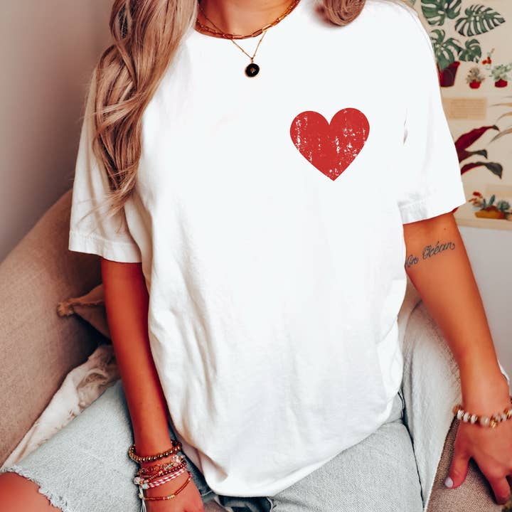 Pocket Heart Tee *7 Colors (S-3X) for wholesale by Chloe Vs Tank