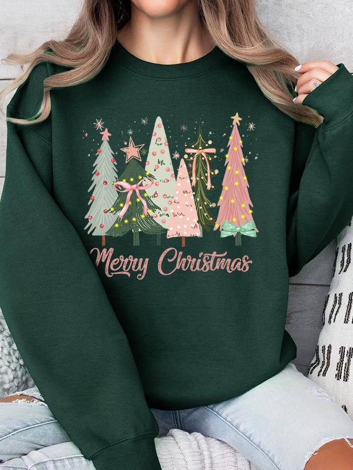 Coquette Christmas Trees Fleece Sweatshirts for wholesale by COLORBEAR