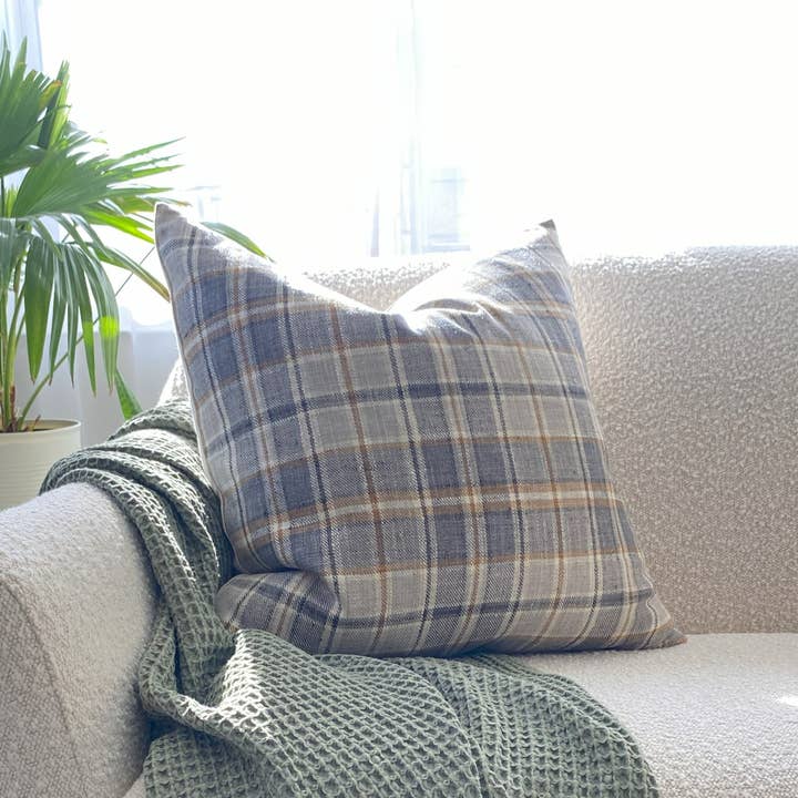 Textileish - Wholesale Throw Pillow Cover - Brown Plaid Throw Pillow Cover, Neutral Beige Pillow | Nolan1