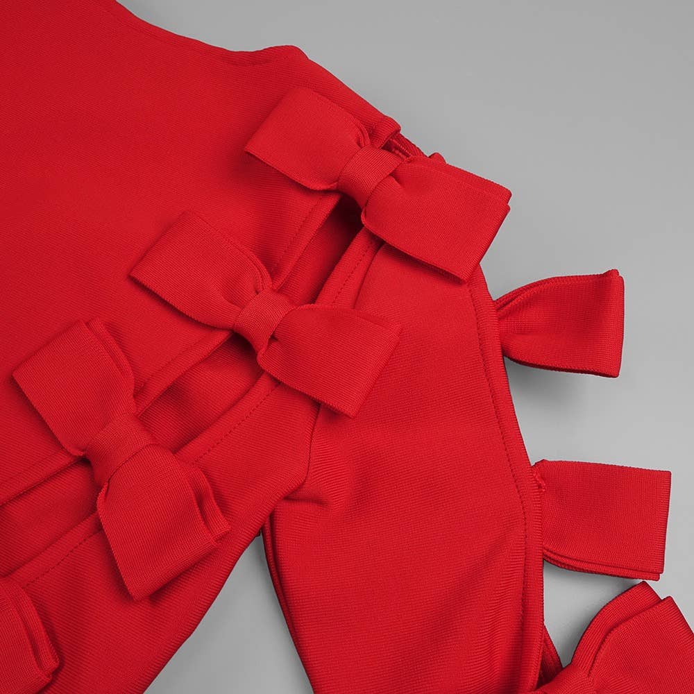 SY030 Chic Asymmetrical Bow Dress - Trendy Red Mini for wholesale on Faire3