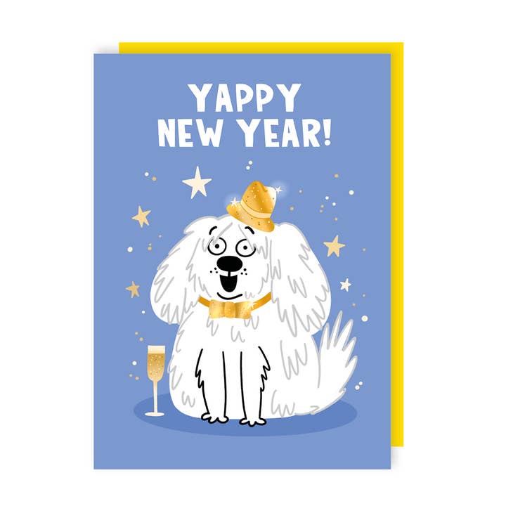 Yappy New Year Funny Dog New Year's Card for wholesale by Lucy Maggie Designs