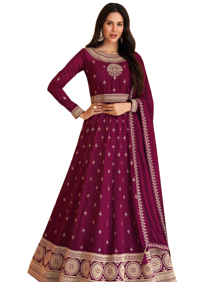 Plum embroidered dress Juveriya for wholesale by narkisfashion