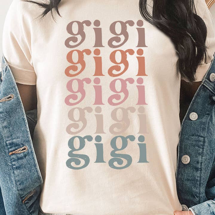 Colorful Distressed Retro Gigi Graphic Tee for wholesale by Kissed Apparel