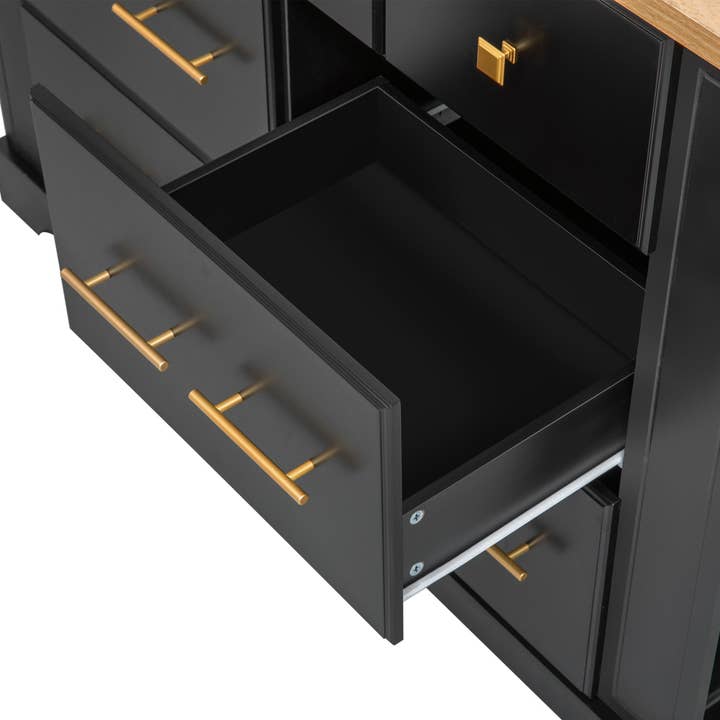 HOMYCASA DESIGN INC - Wholesale Kitchen Storage/Organizer - K&K Kitchen Island with 6 Drawers, Pull Out Trash Can Storage, Rolling Kitchen Island on 5 Wheels with Drop Leaf, Power Outlet, 5 Open Side Racks for Kitchen, Dining Room, Black27