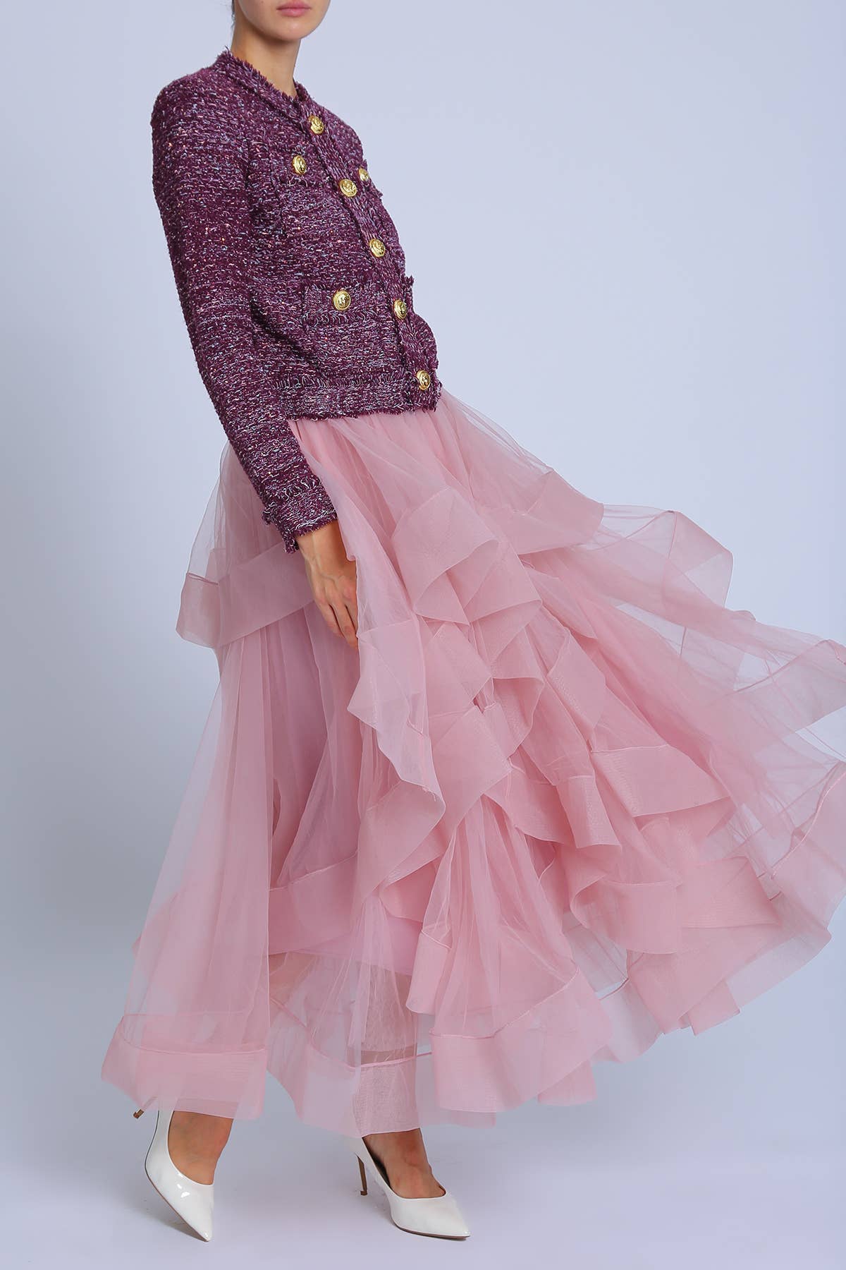 Plum Fringe Trim Detail Tweed Jacket PC4187 for wholesale on Faire5