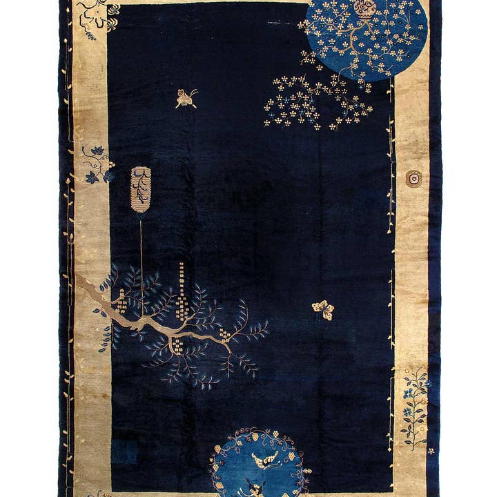 Navy Blue Antique Chinese Art Deco Rug 9'X14'4" for wholesale by Canvello