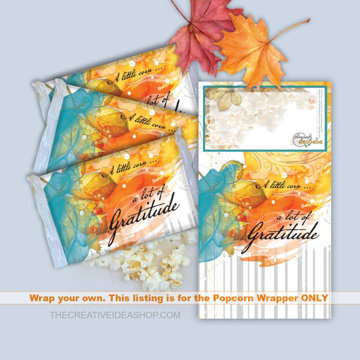 The Creative Idea Shop - Wholesale Flat wrap - Thank You Gratitude Microwave Popcorn Wrapper ONLY