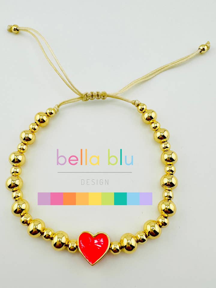 Samantha goldgefülltes Armband mit einem pinkfarbenen Herzen für den Großhandel von Bella Blu Designs