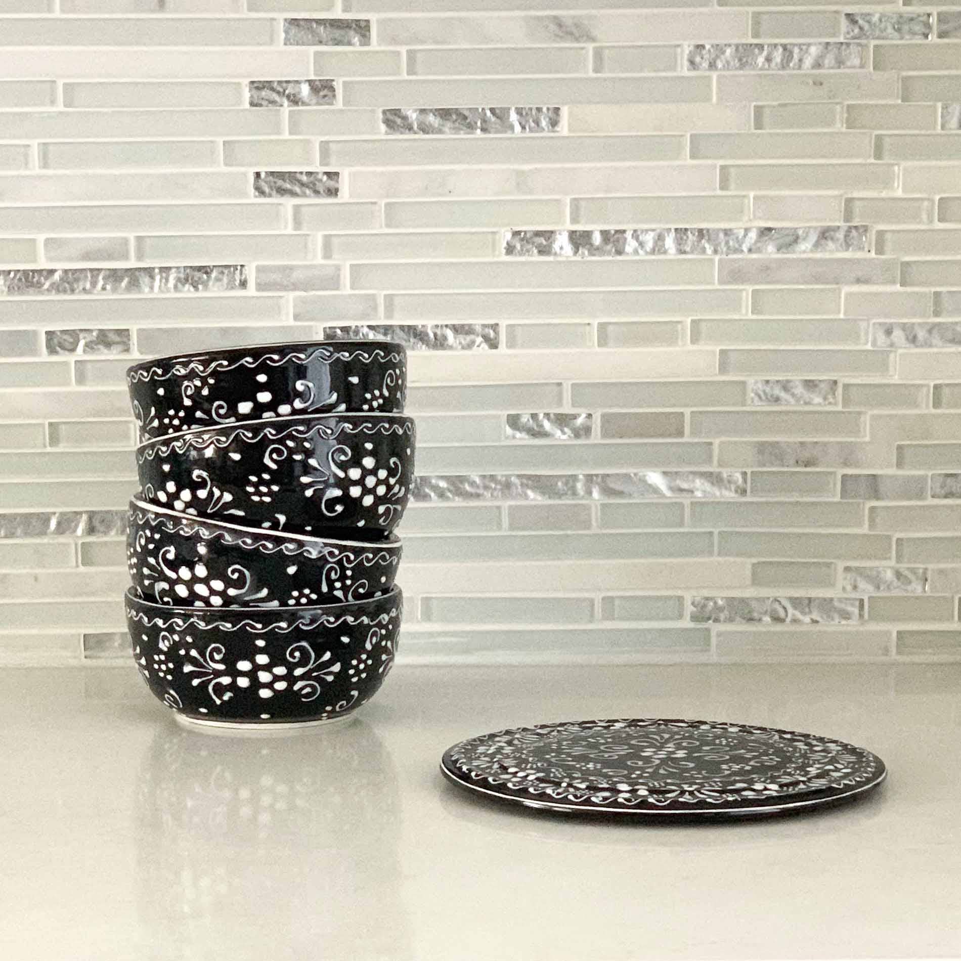 Global Crafts - Wholesale Bowl - Encantada Handmade Pottery 5.5" Set of 2 Bowls, Ink1