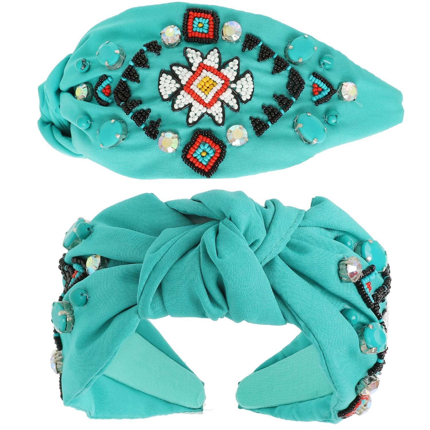 SP Sophia Collection - Wholesale Fashion Headband - Women's - Western Aztec Design Top Knotted Beaded Headband1