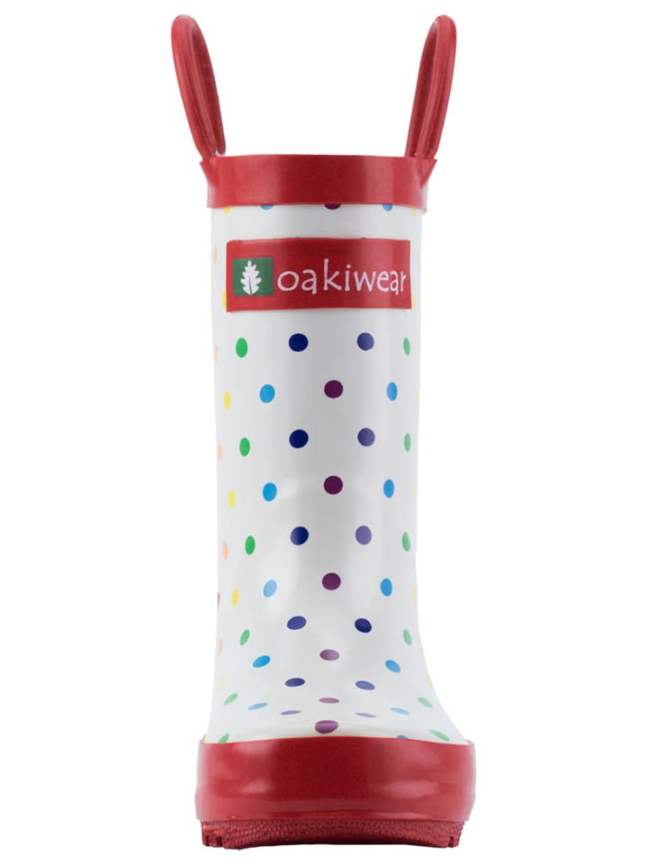 Oaki - Wholesale Rain Boots - Kids - Loop Handle Boots, Rainbow Polka Dot
