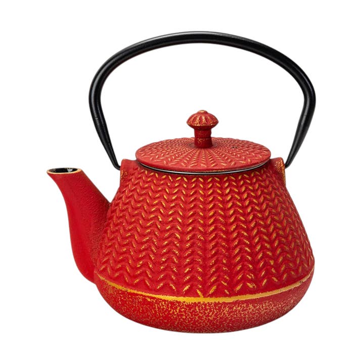 Urban Tokyo - Wholesale Tea Pot - Red Chevron Design 32oz Cast Iron Tea Pot (1/8)0