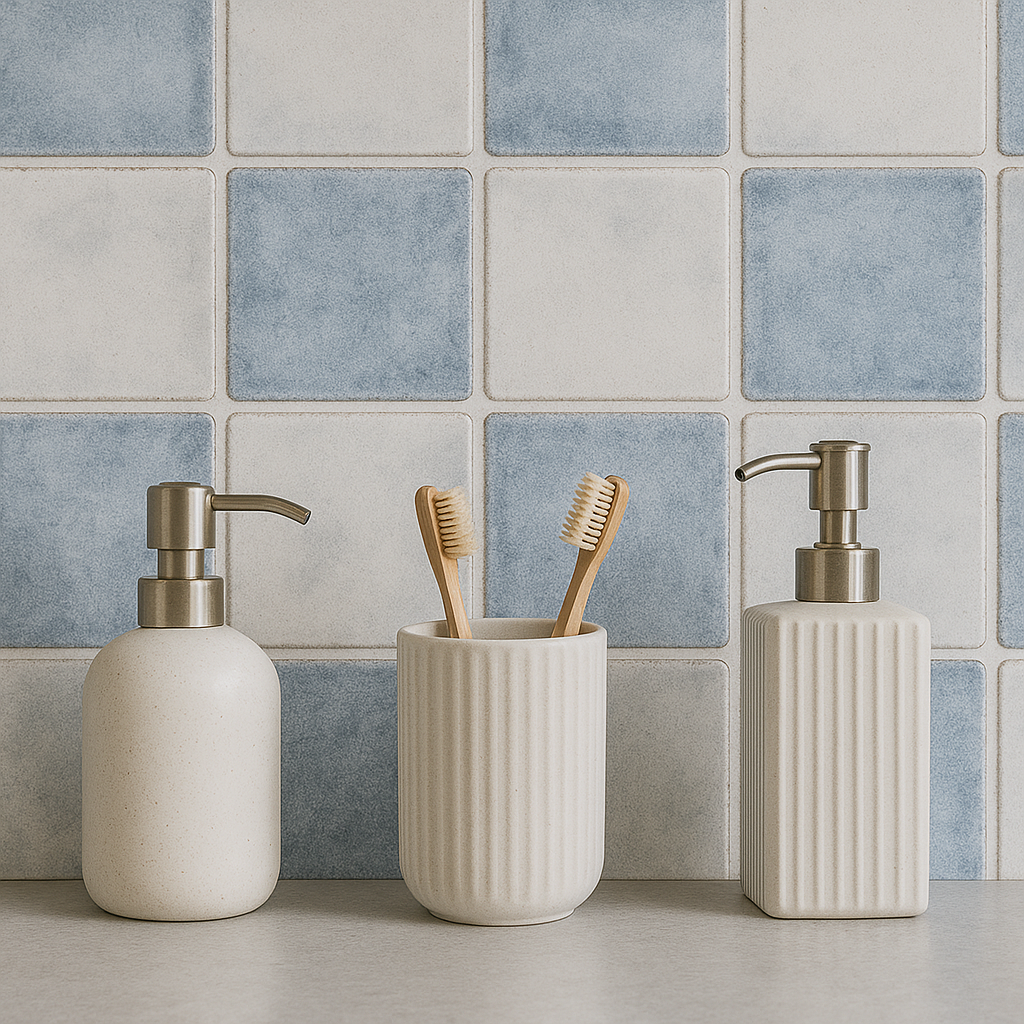 Mi Alma LLC - Vente Carrelages muraux - Modèle de crédence vintage Delft Combine Blue Tiles autocollants en vinyle à peler et coller bleu clair - D16